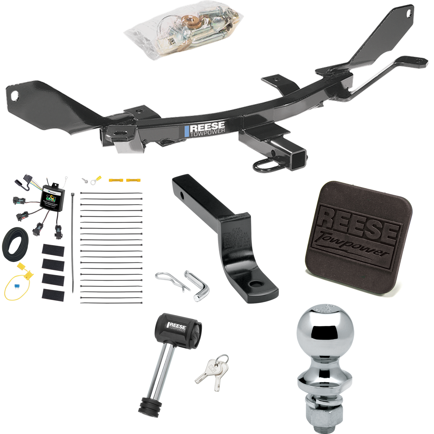 Se adapta al paquete de enganche de remolque Lincoln Zephyr 2006-2006 con arnés de cableado "sin empalme" de 4 contactos planos cero + barra de tracción + bola de 1-7/8" + cubierta de enganche + bloqueo de enganche de Reese Towpower